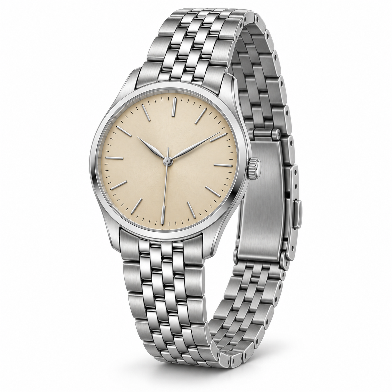 34mm シャンパン文字盤 ステンレス クオーツウォッチ W0915-02 斜め正面商品写真