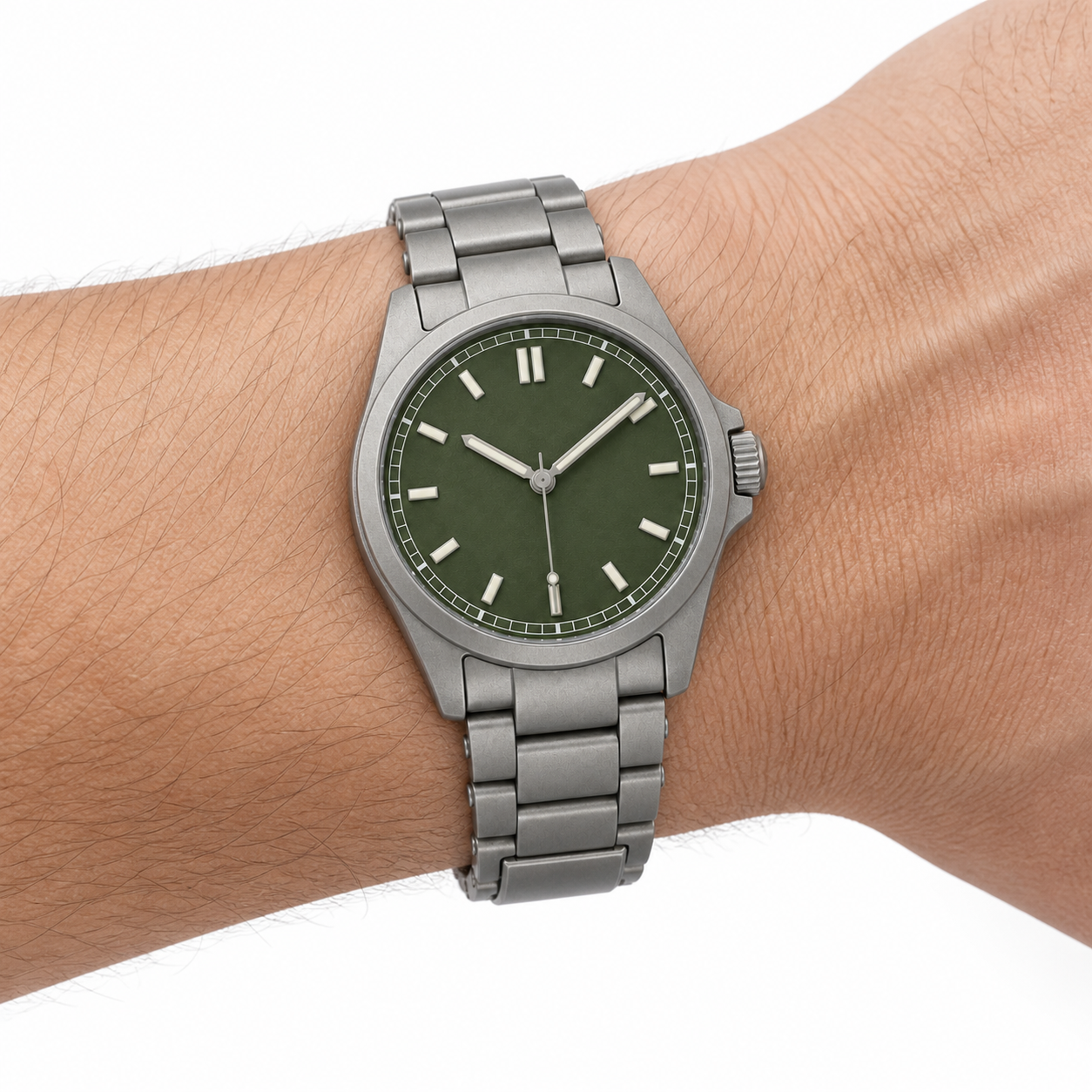 40mm モスグリーン ビーズブラスト 自動巻きウォッチ W0915-08 着用イメージ
