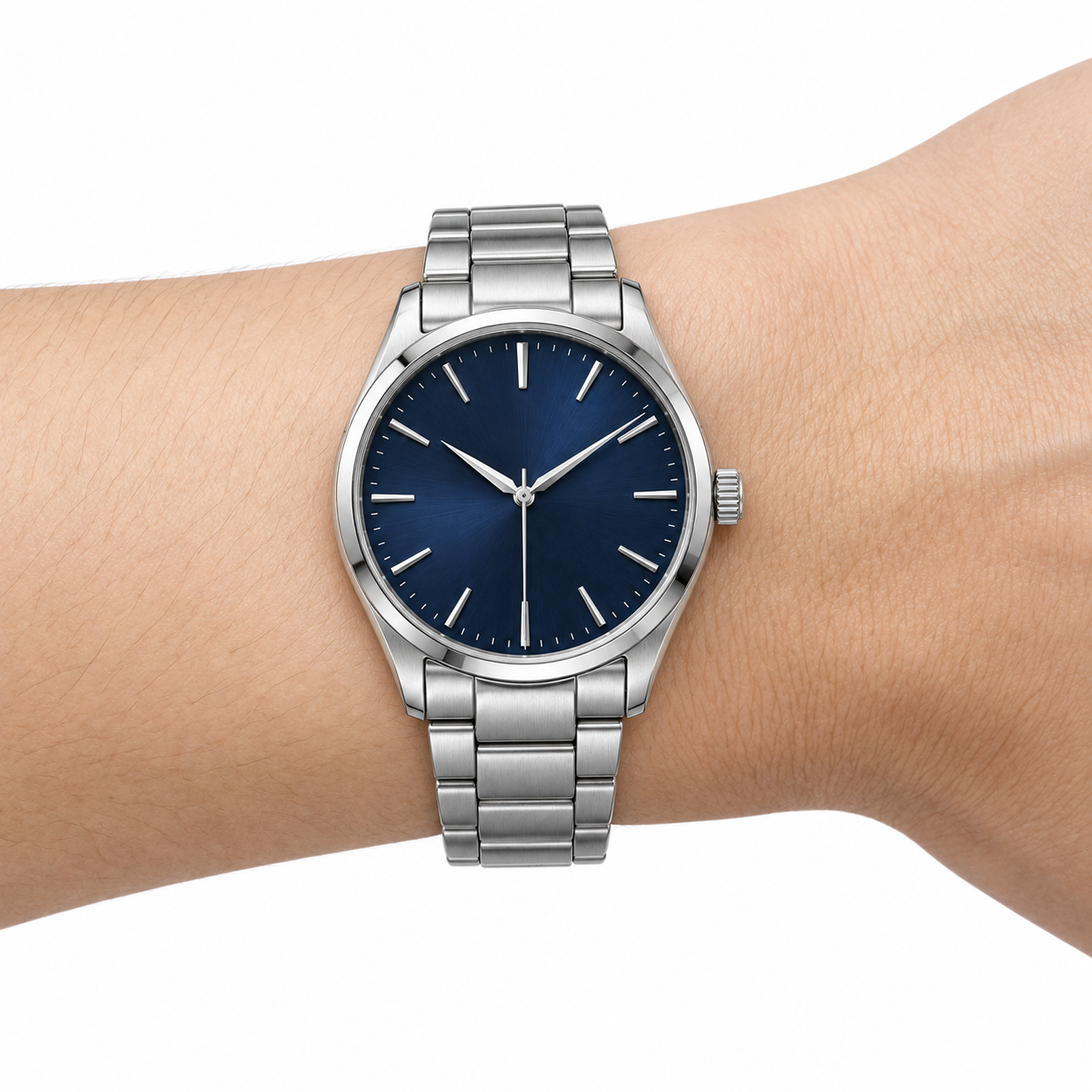 36mm ネイビーダイヤル ステンレス 自動巻きウォッチ W0915-01 着用イメージ
