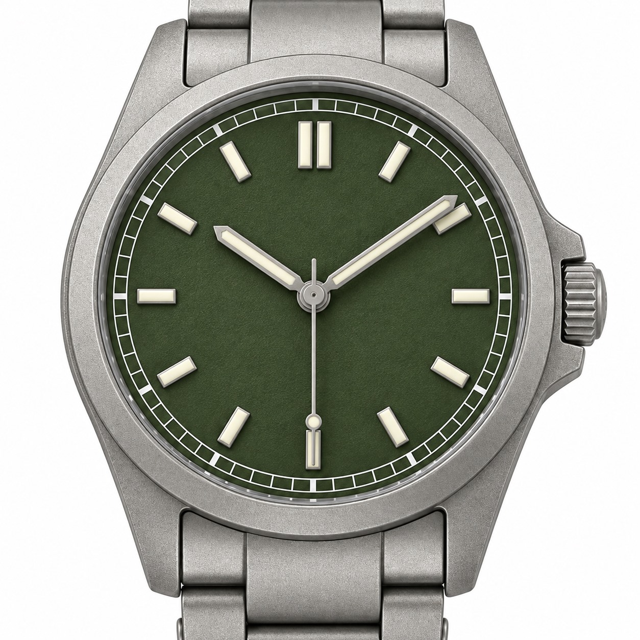 40mm モスグリーン ビーズブラスト 自動巻きウォッチ W0915-08 文字盤ディテール