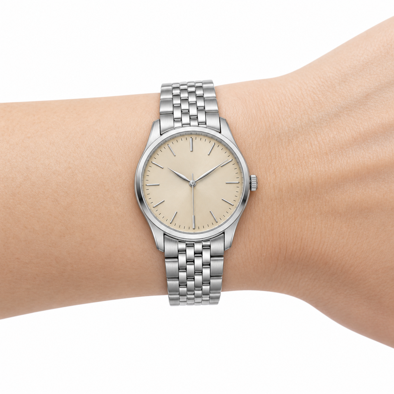 34mm シャンパン文字盤 ステンレス クオーツウォッチ W0915-02 着用イメージ
